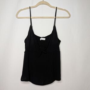 Elodie Womens Black Goth Witchy Tie Knot Front Babydoll Tank Top XL